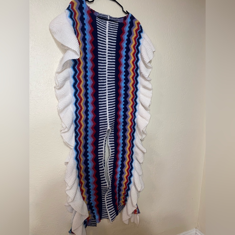 Colorful Zigzag Knit Dress with Ruffle Sleeves - Picture 2 of 3